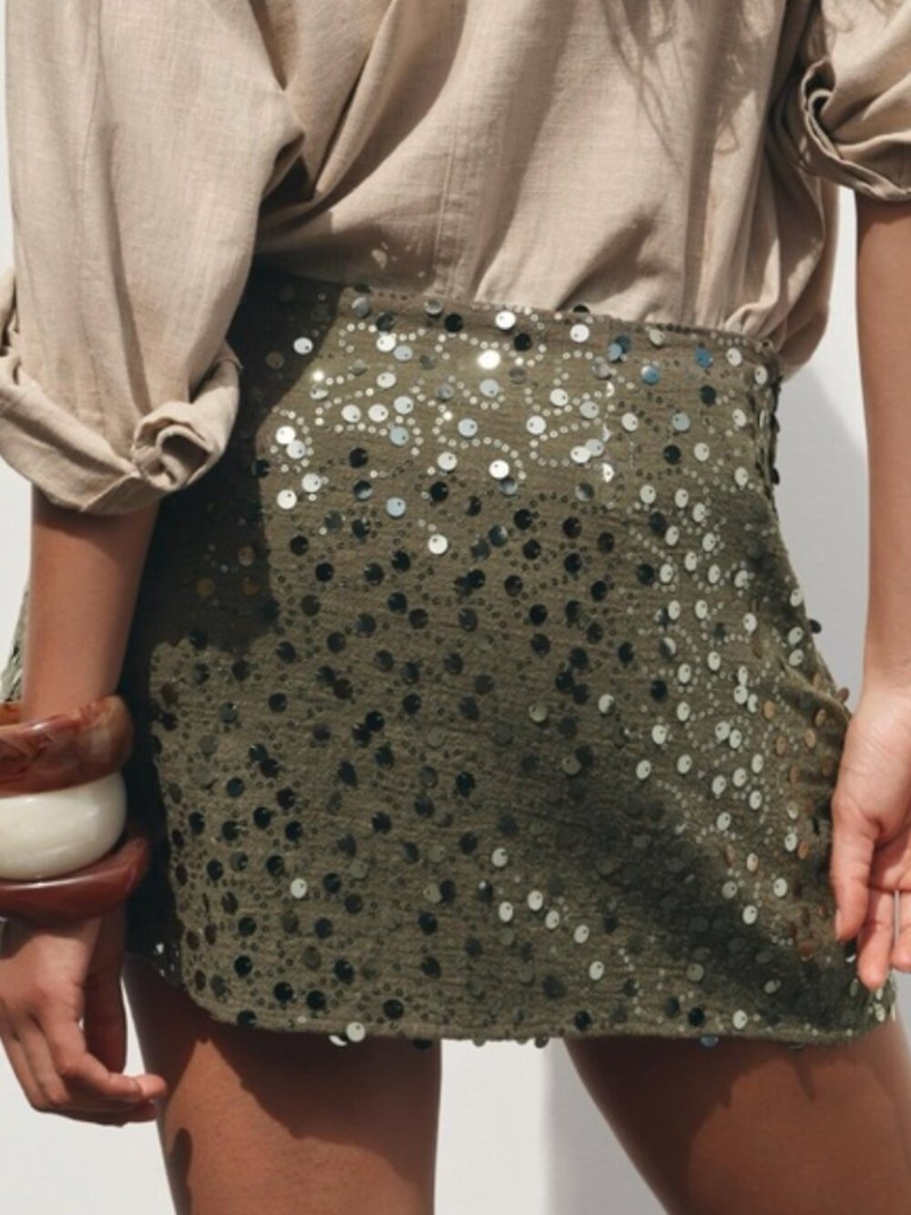Zara NWT | Green Sparkle Mini Skort - Picture 3 of 12